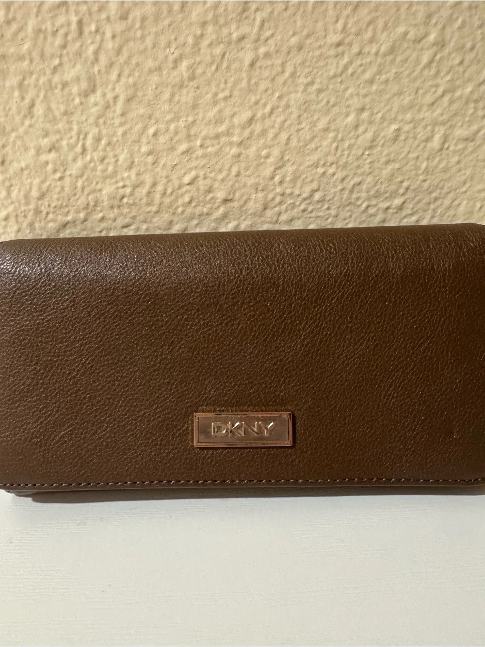 DKNY Brown Leather Wallet with Gold Logo Plaque
